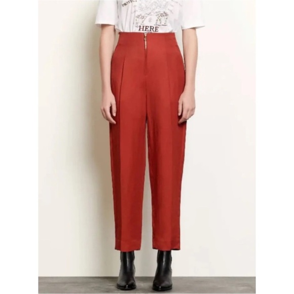SANDRO | NWOT $290 Zip Front Pleated Trousers in Terracotta, Size FR 42/US 10 - Picture 11 of 11